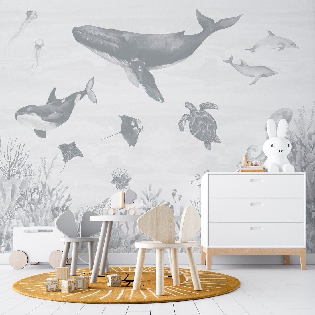 Ocean Magic Wallpaper Mural | Blue - Munks and Me Wallpaper