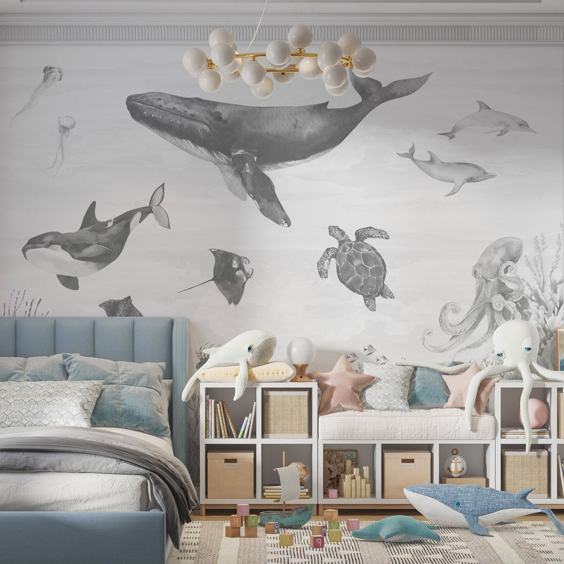 Ocean Magic Wallpaper Mural | Monochrome - Munks and Me Wallpaper