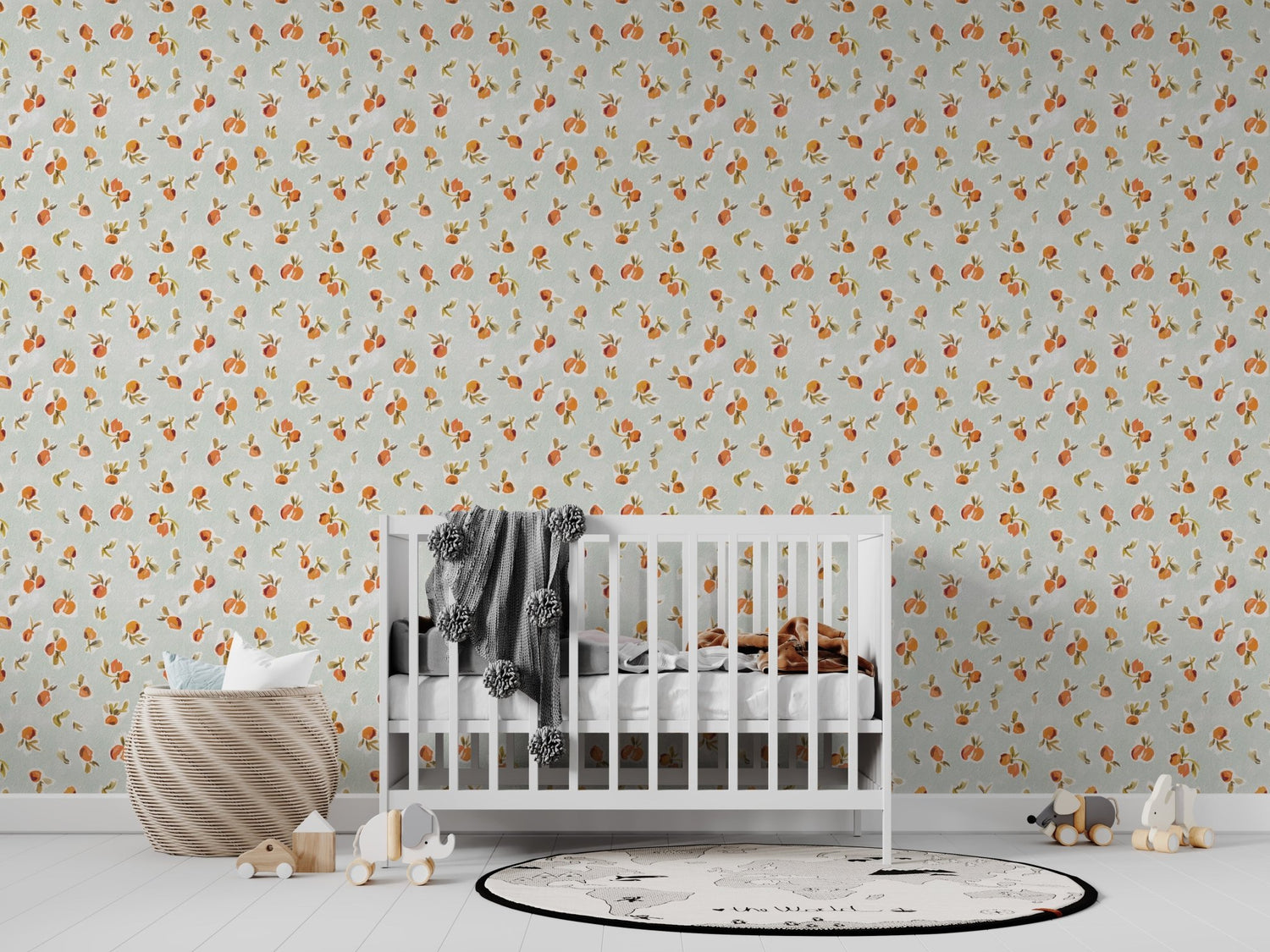 Ollies Oranges Blue | Sample - Munks and Me Wallpaper