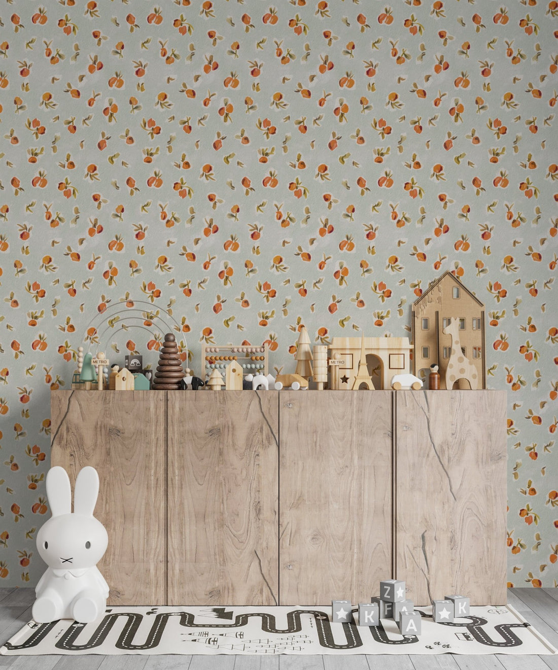 Ollies Oranges Blue | Sample - Munks and Me Wallpaper