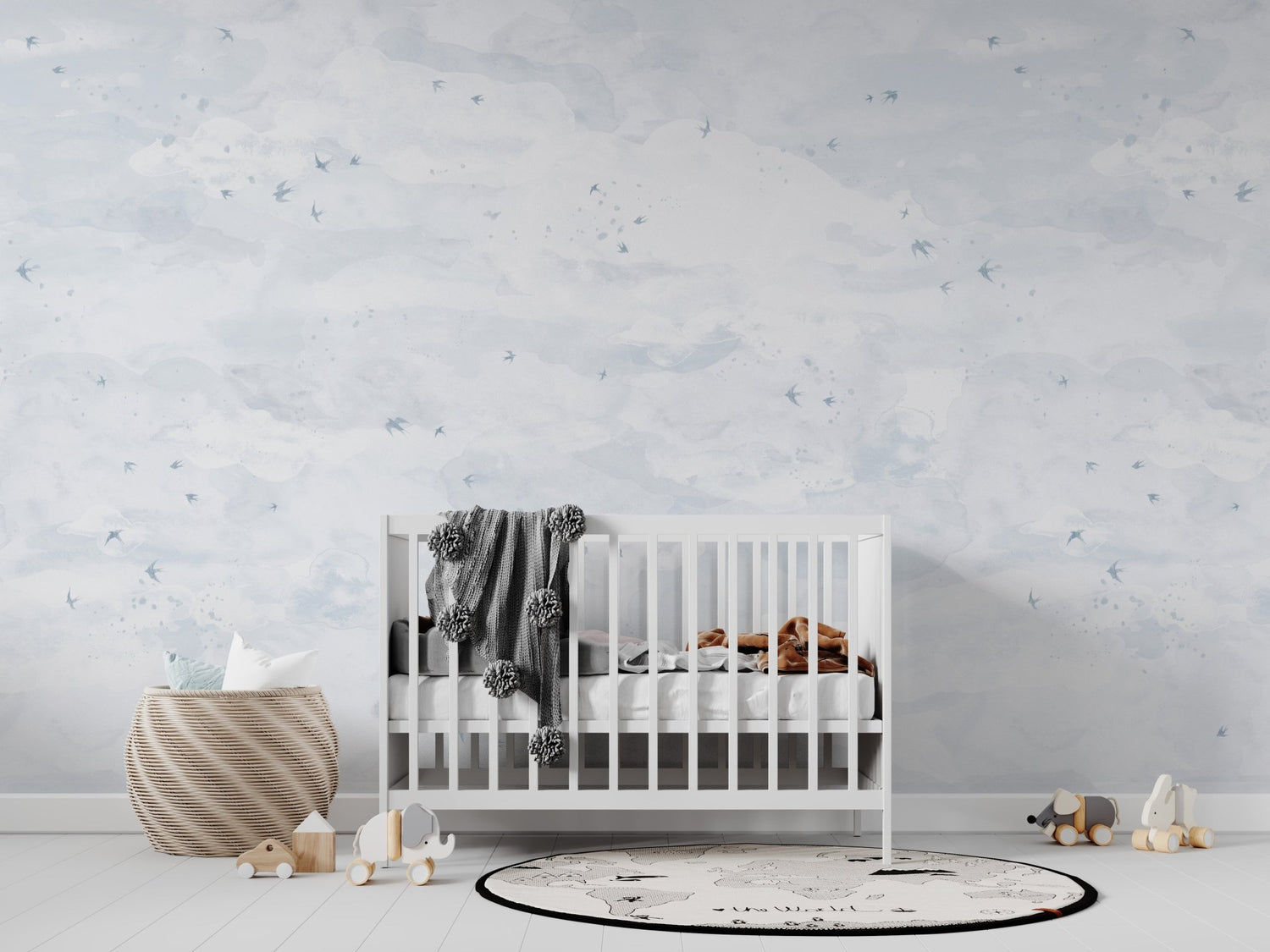 Opals Sky Birds Wallpaper Mural Blue | Sample - Munks and Me Wallpaper