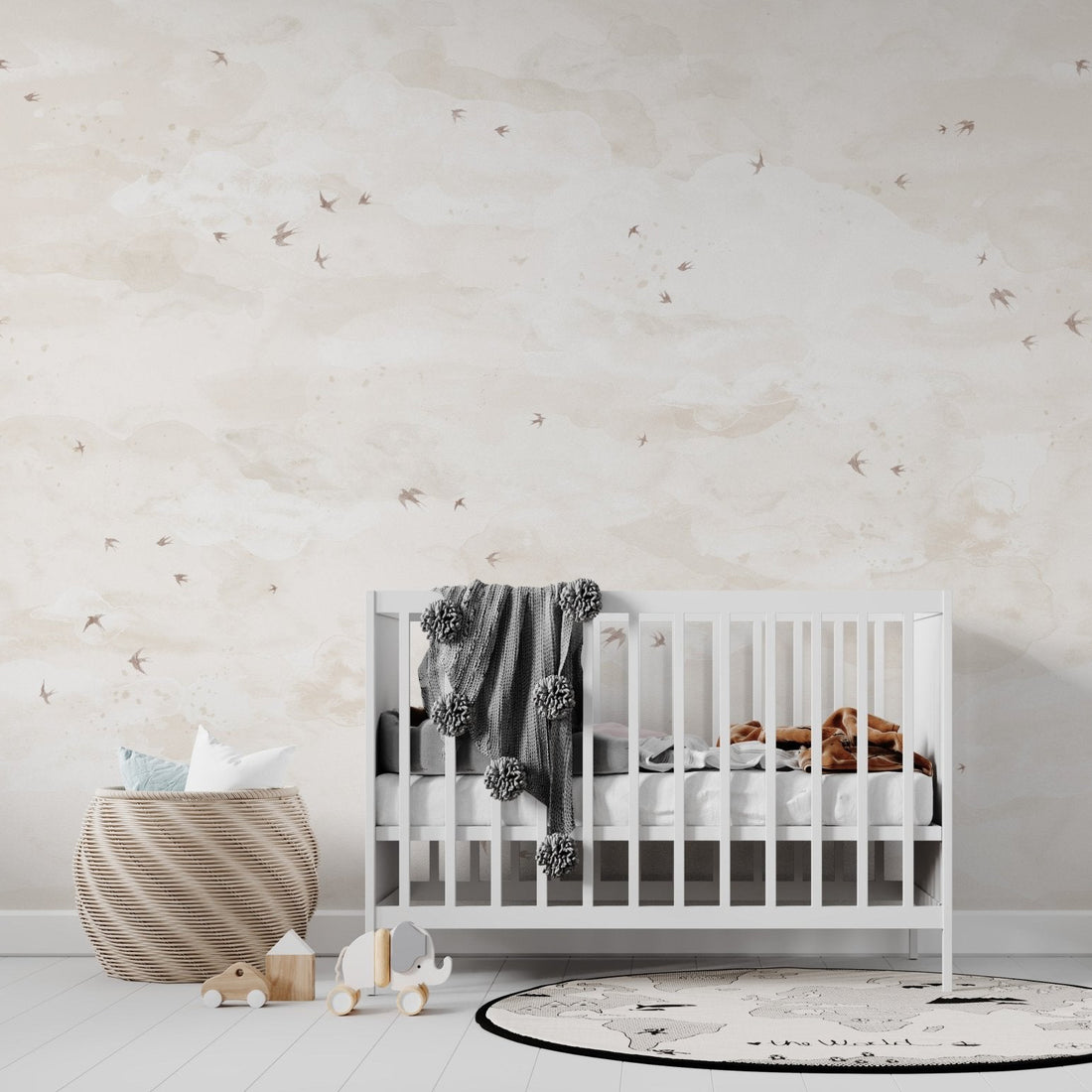 Opals Sky Birds Wallpaper Mural Sand | Sample - Munks and Me Wallpaper
