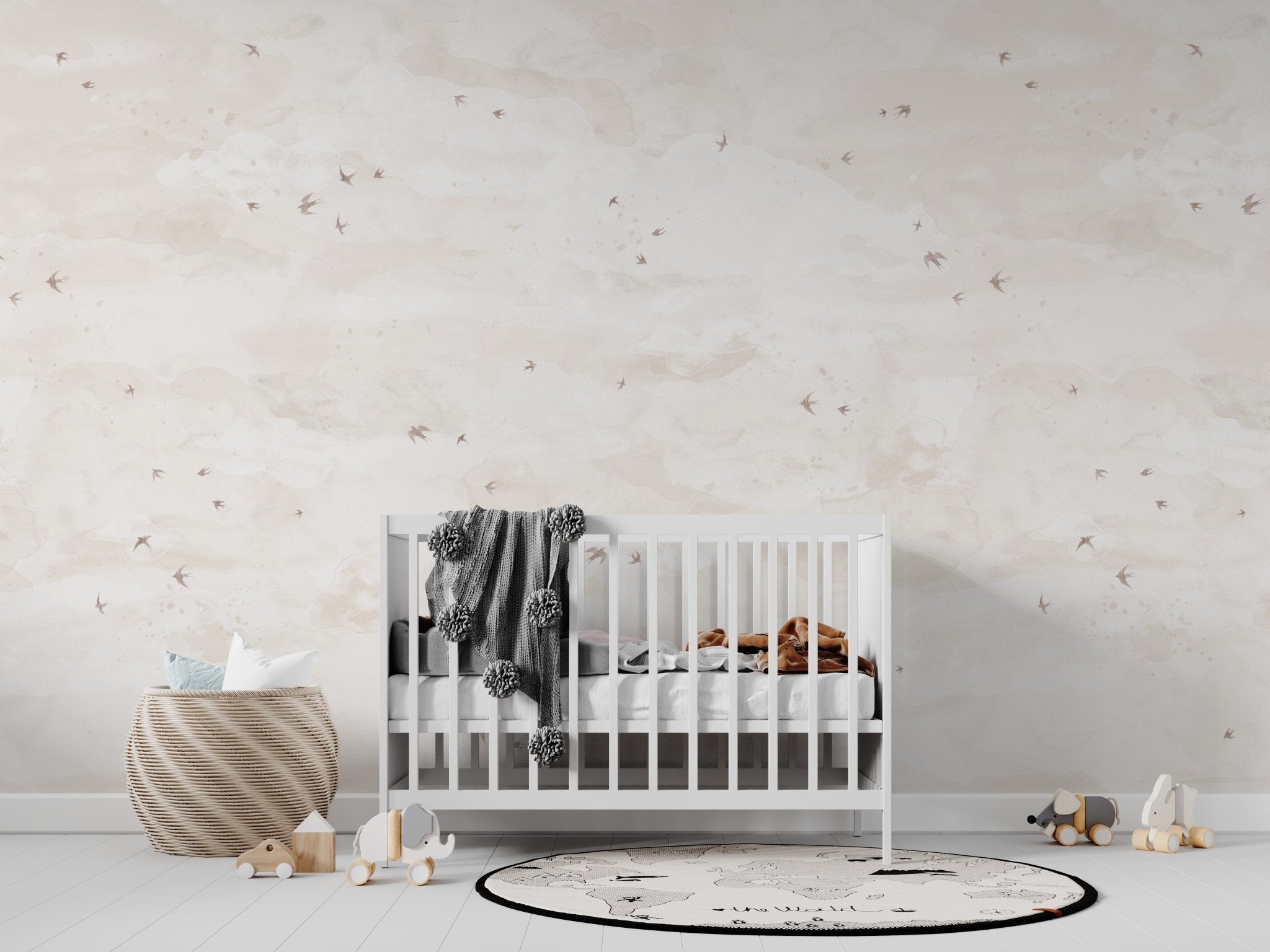 Opals Sky Birds Wallpaper Mural Sand | Sample - Munks and Me Wallpaper