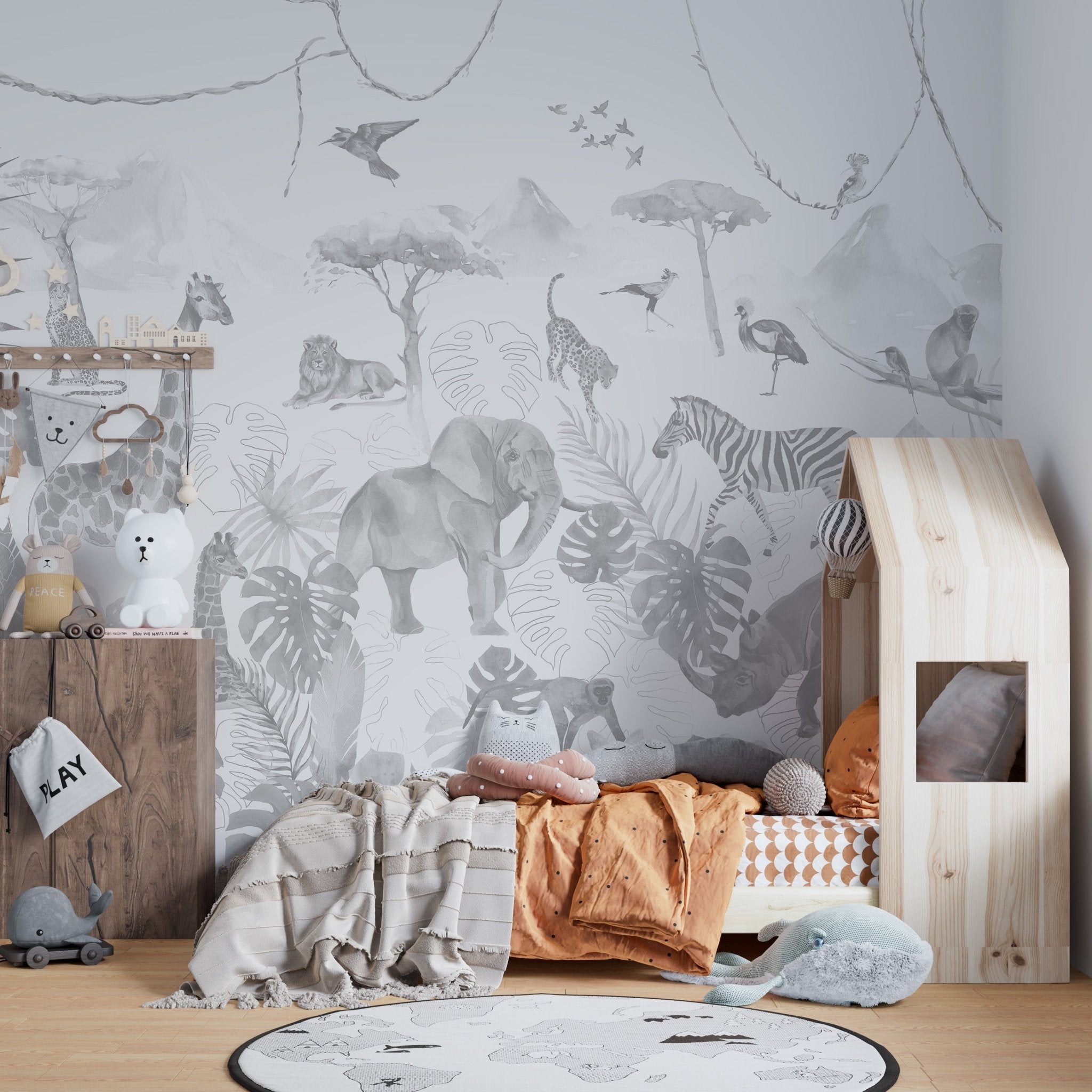 Paradise Jungle Wallpaper Mural | Monochrome - Munks and Me Wallpaper