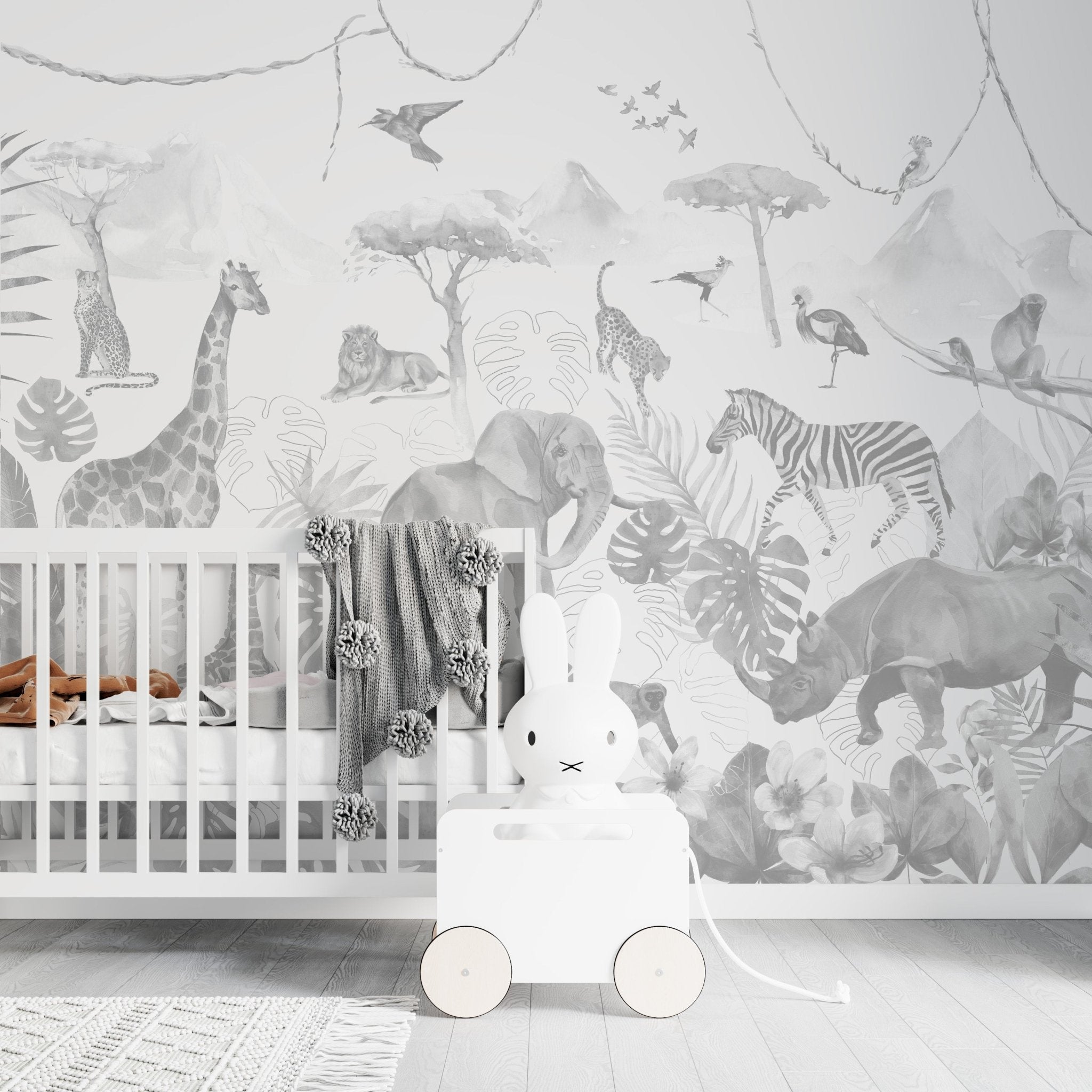 Paradise Jungle Wallpaper Mural | Monochrome - Munks and Me Wallpaper