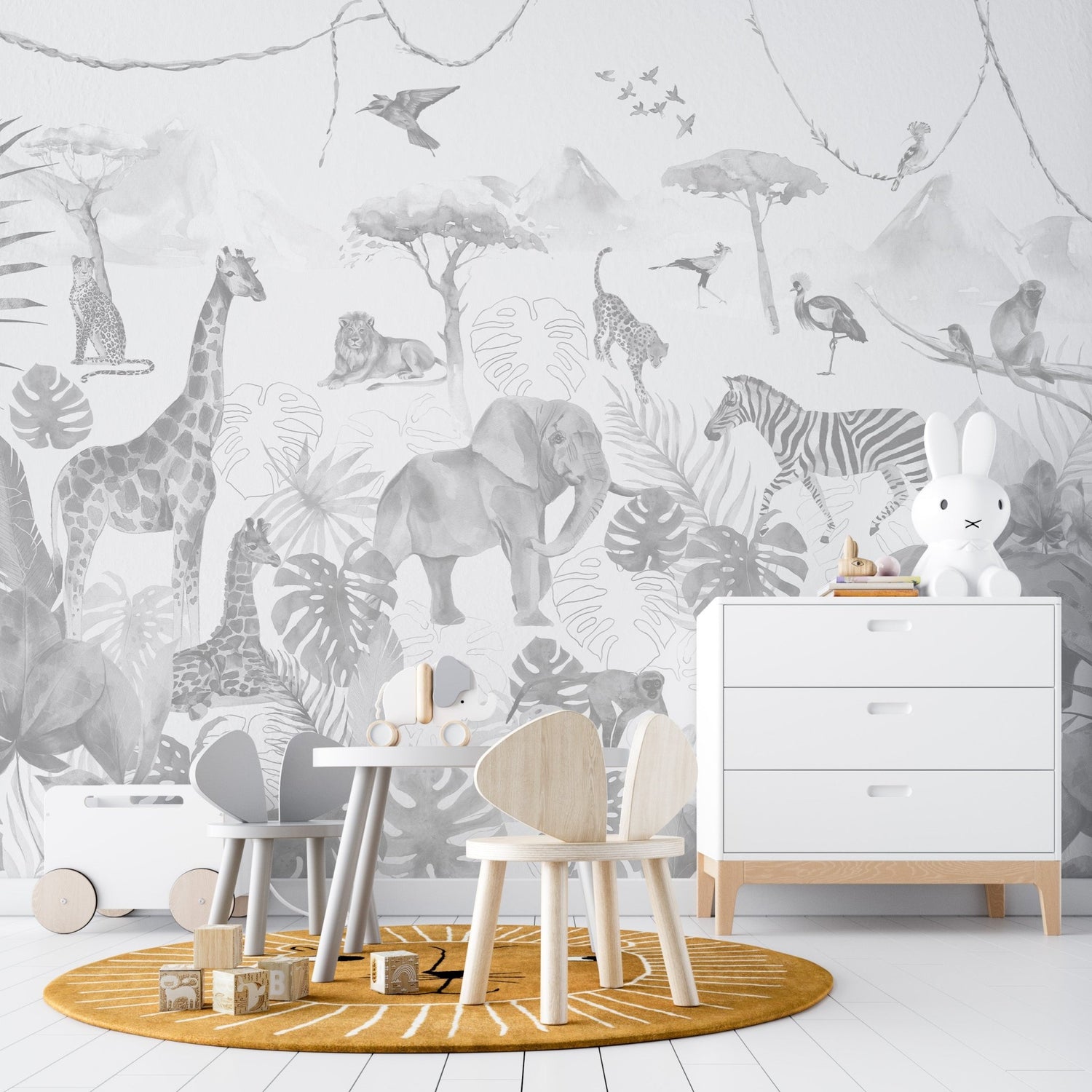 Paradise Jungle Wallpaper Mural | Monochrome - Munks and Me Wallpaper