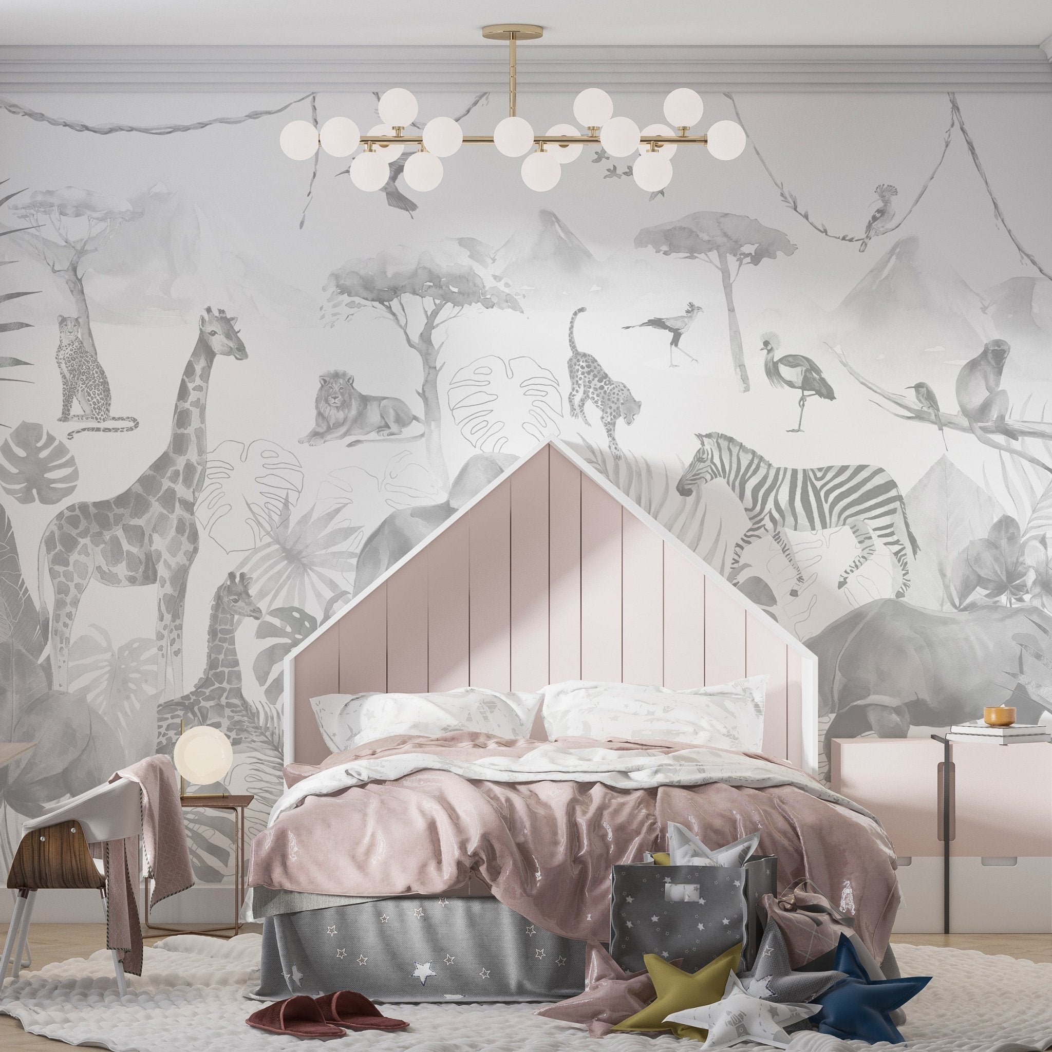 Paradise Jungle Wallpaper Mural | Monochrome - Munks and Me Wallpaper