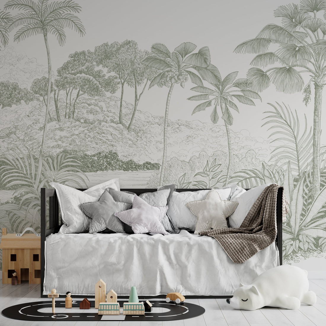 Pistachio Jungle Palm Wallpaper | Sample - Munks and Me Wallpaper