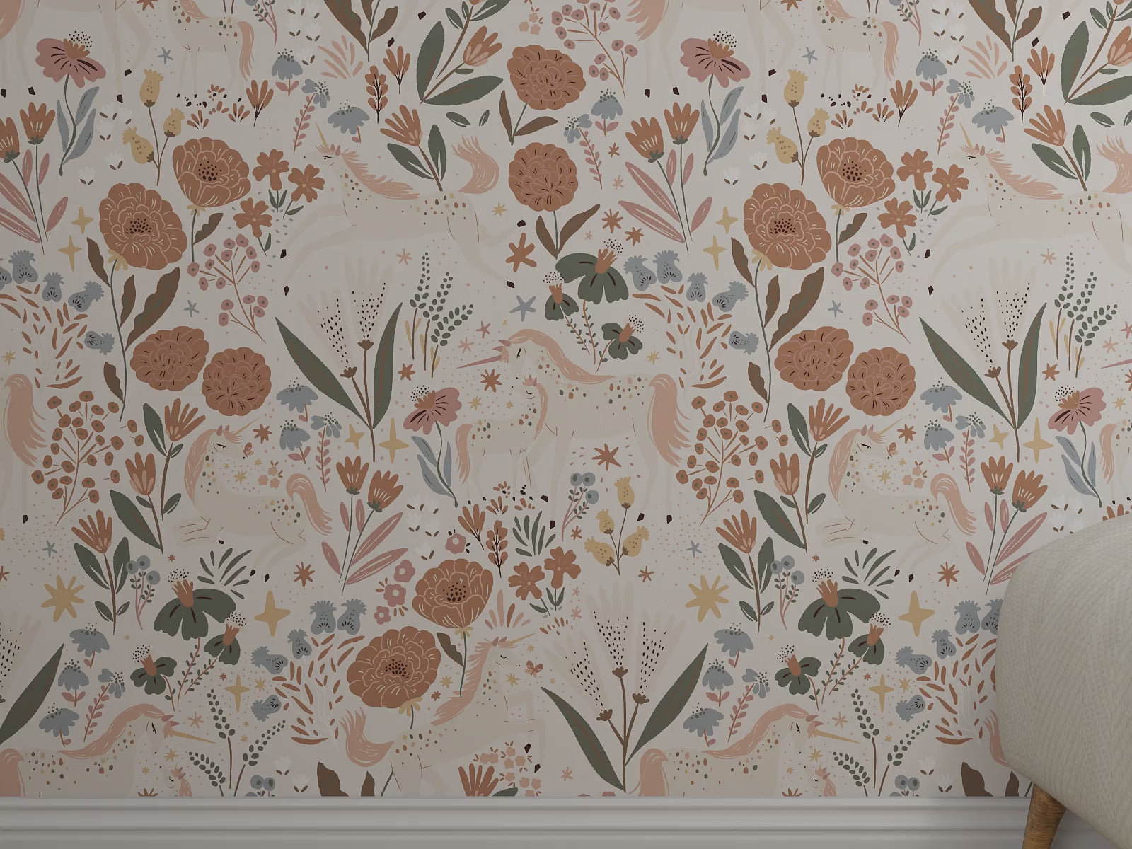 Unicorn Meadow Repeat Pattern Cream for kids rooms video