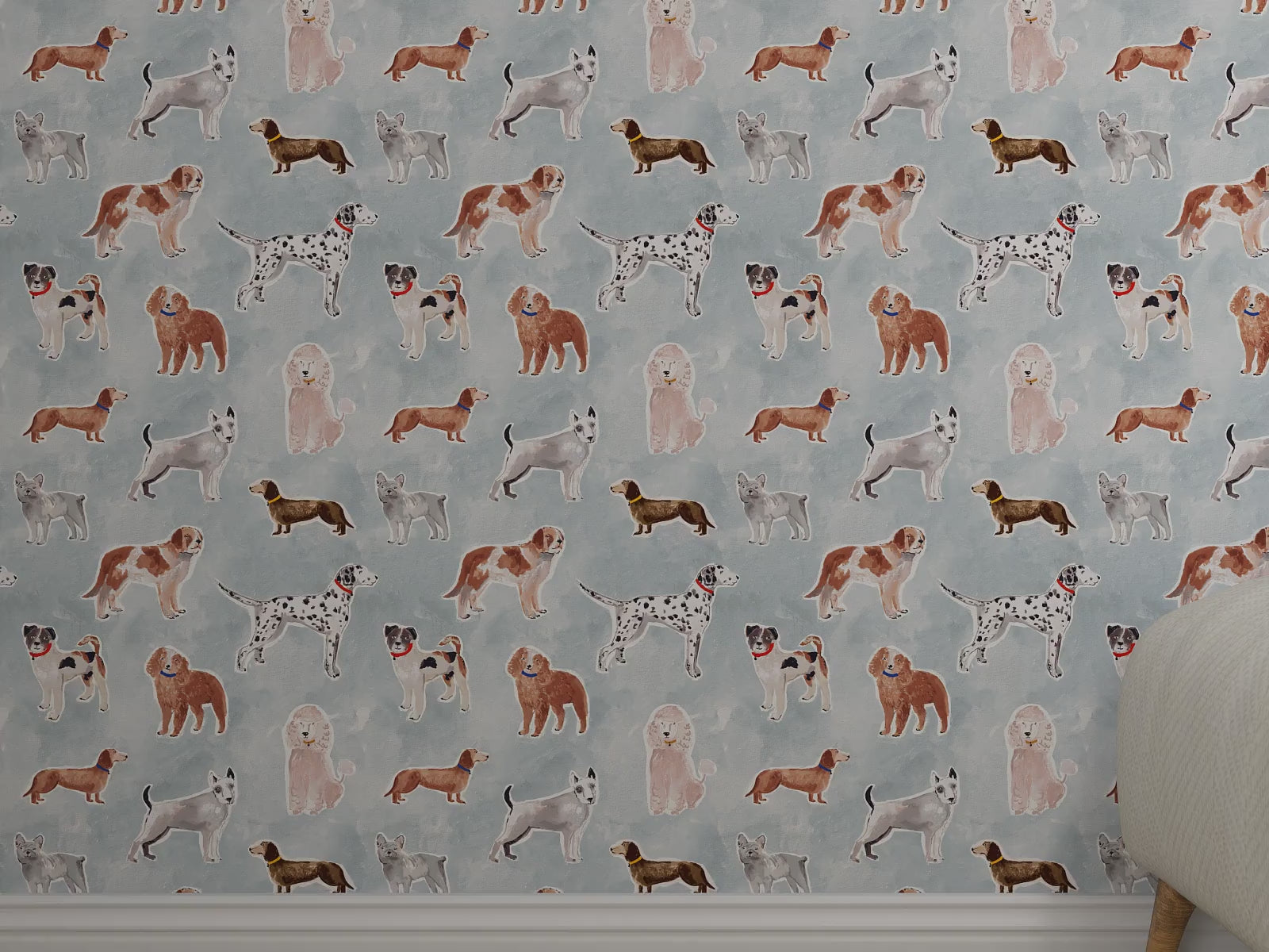 Rigby Dog Print Wallpaper Repeat Pattern | Blue Video