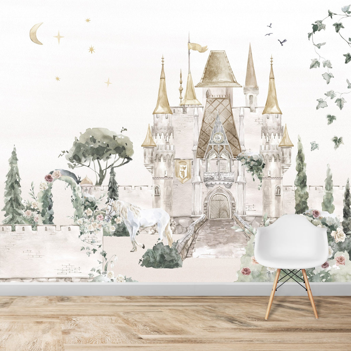 Princess Castle Mural : Munks and Me - Nursery Wallpaper