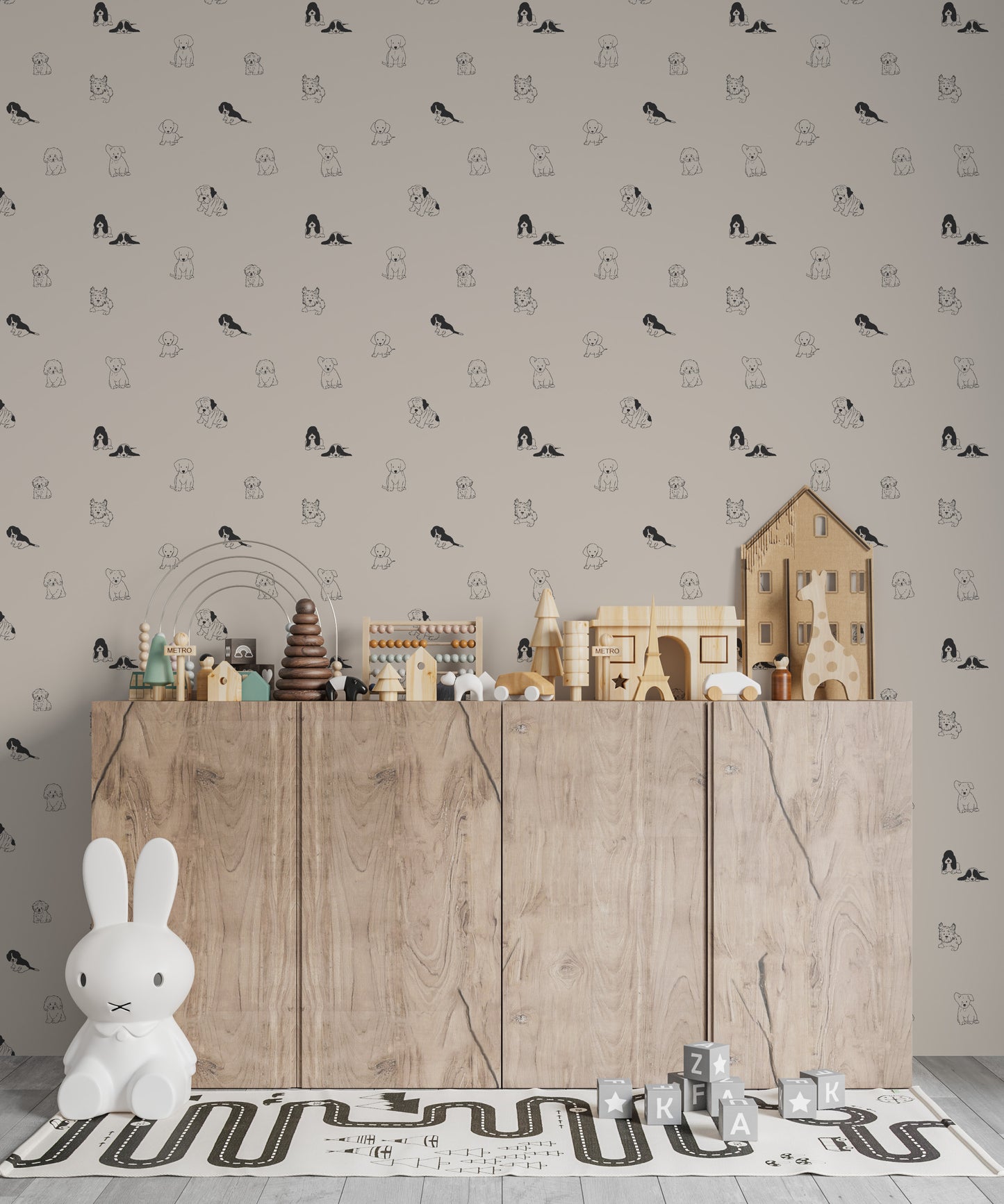 Puppy Dog Wallpaper Repeat Pattern - Munks and Me Wallpaper
