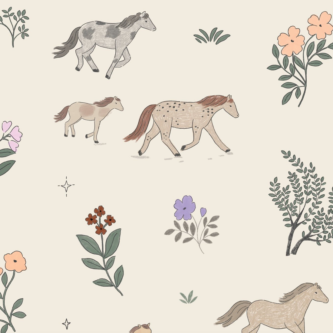 Quincy Horses Wallpaper Repeat | Sample - Munks and Me Wallpaper