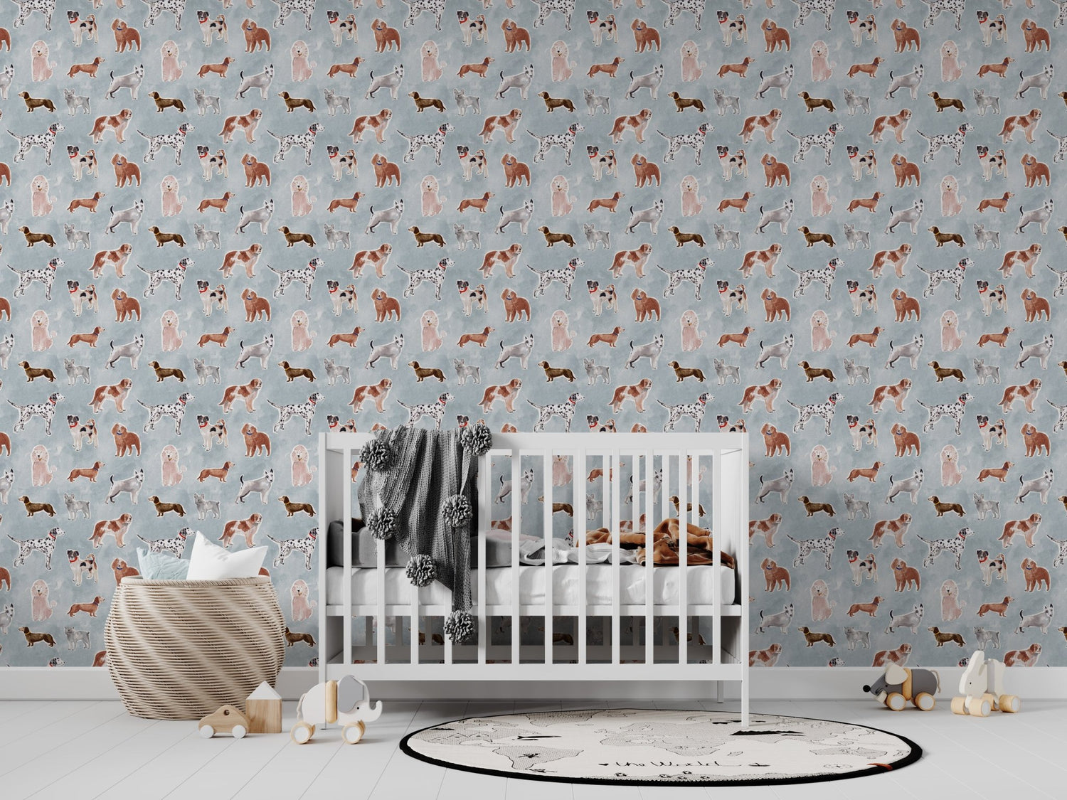 Rigby Dog Print Wallpaper Blue | Sample - Munks and Me Wallpaper