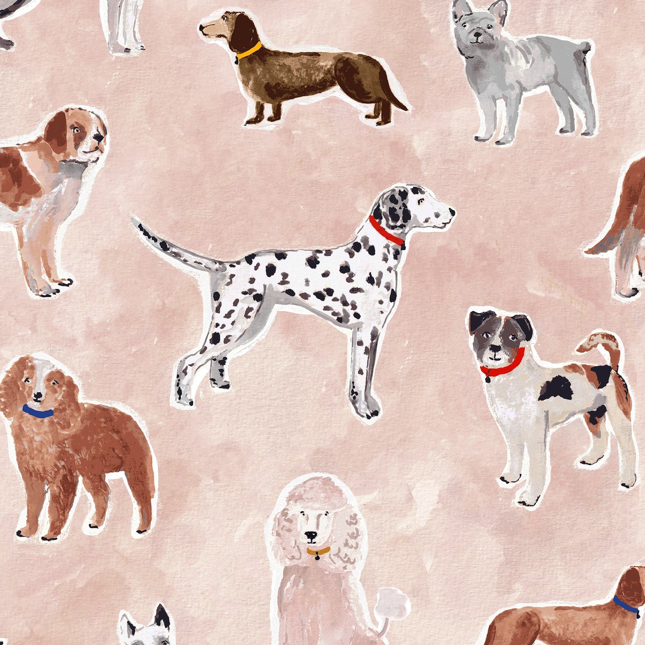 Rigby Dog Print Wallpaper Rose | Sample - Munks and Me Wallpaper