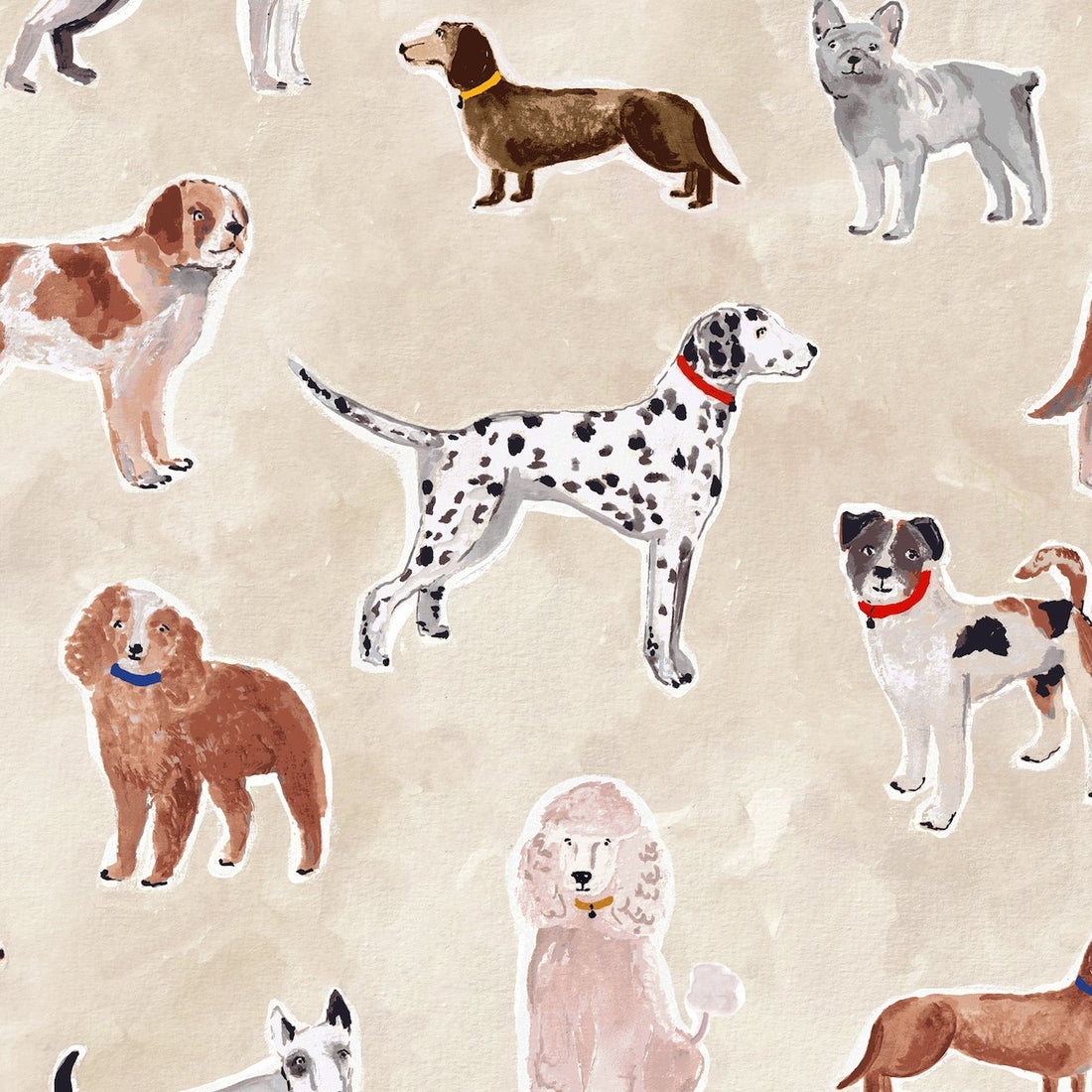 Rigby Dog Print Wallpaper Sand | Sample - Munks and Me Wallpaper