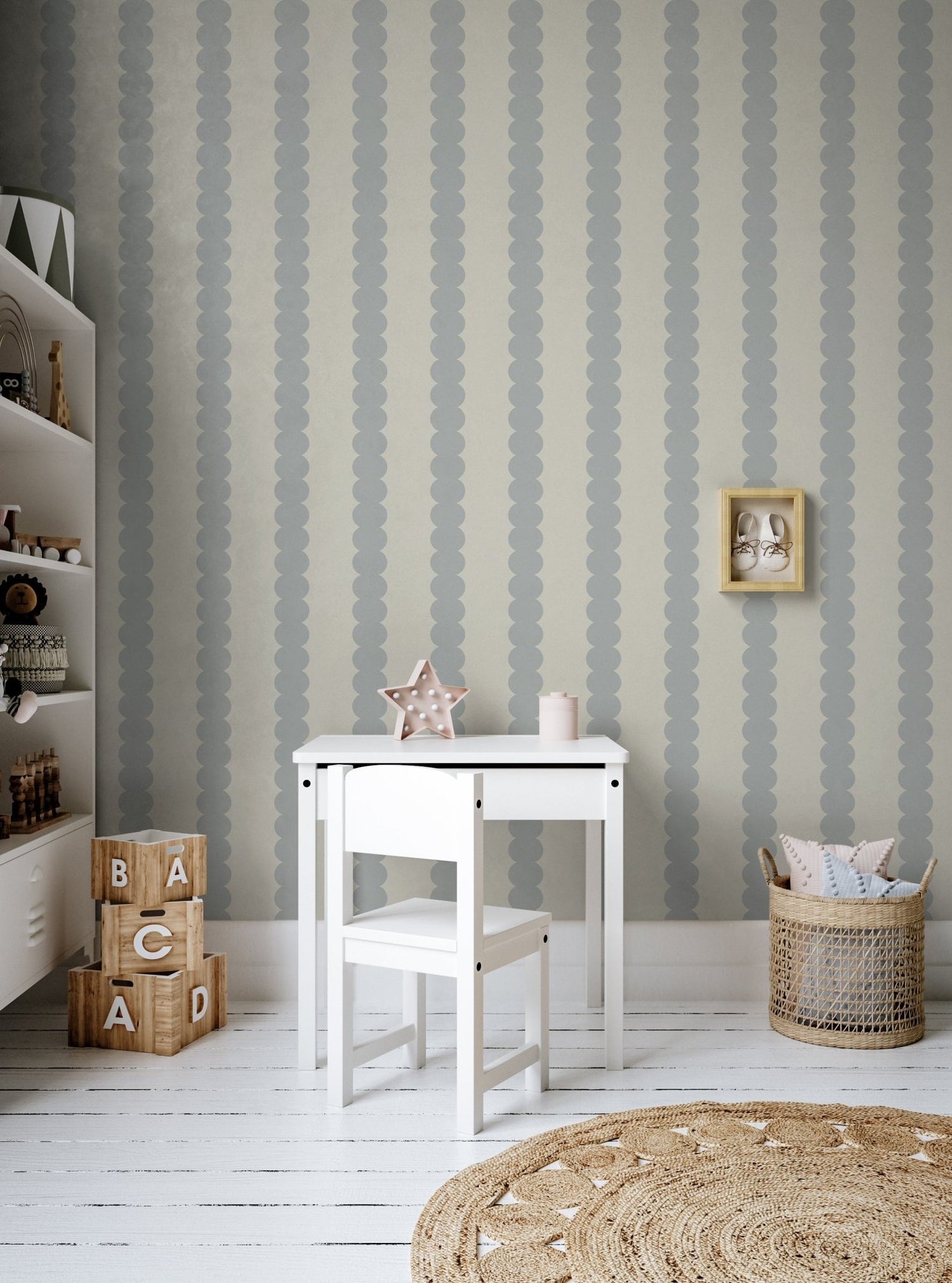 Scallop Stripe Wallpaper Blue - Munks and Me Wallpaper