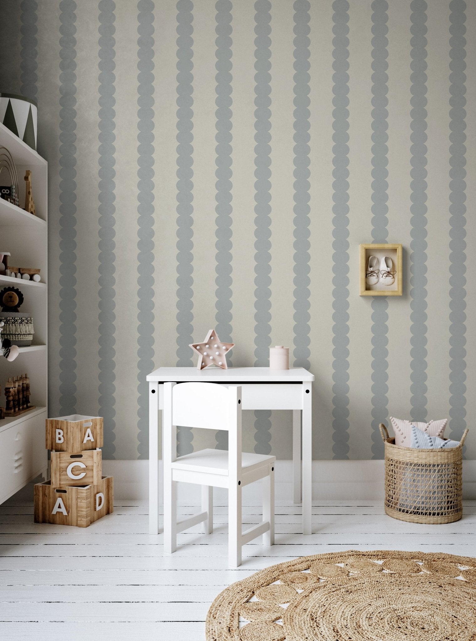 Scallop Stripe Wallpaper Blue - Munks and Me Wallpaper