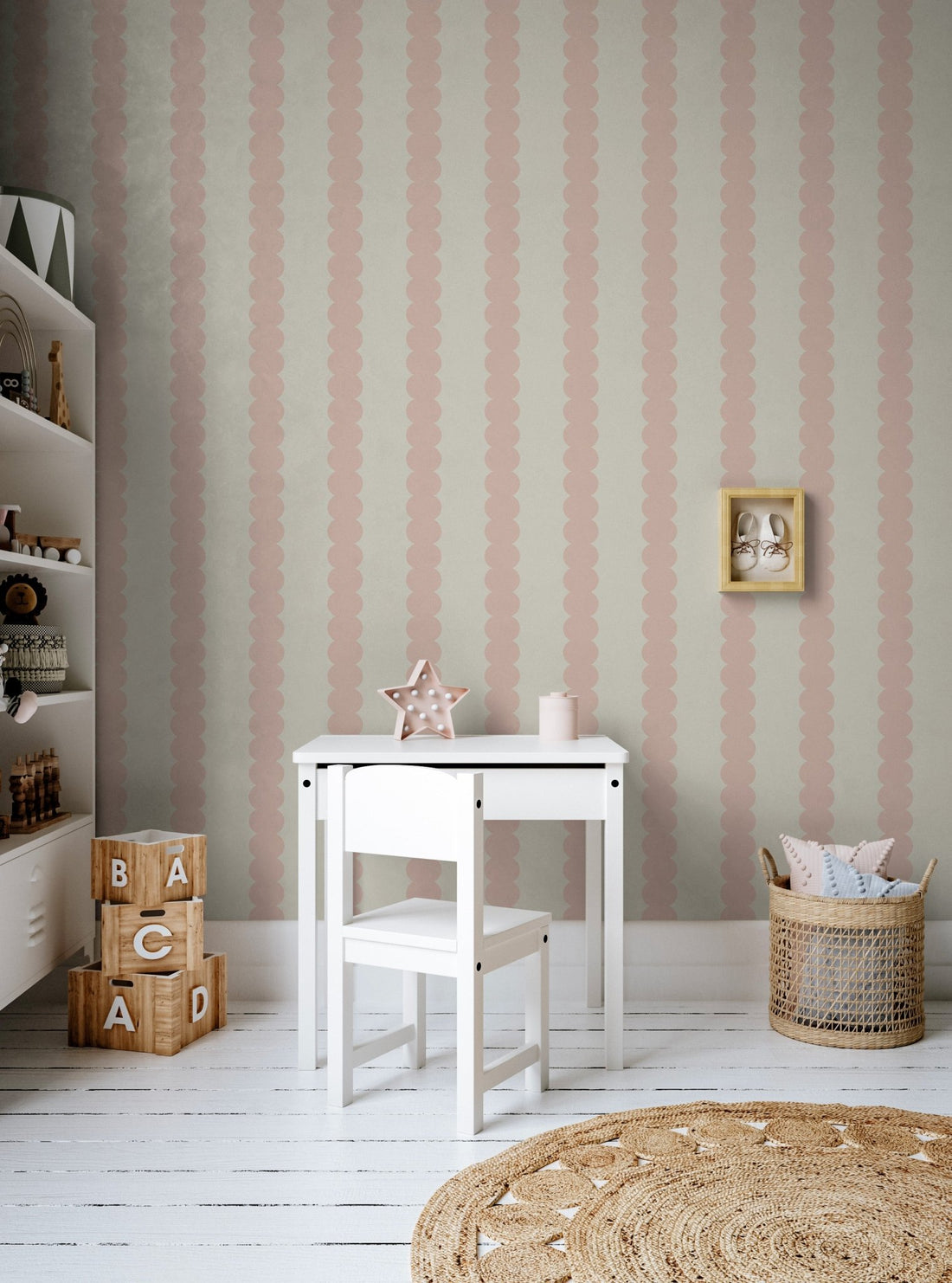 Scallop Stripe Wallpaper Blush | Sample - Munks and Me Wallpaper