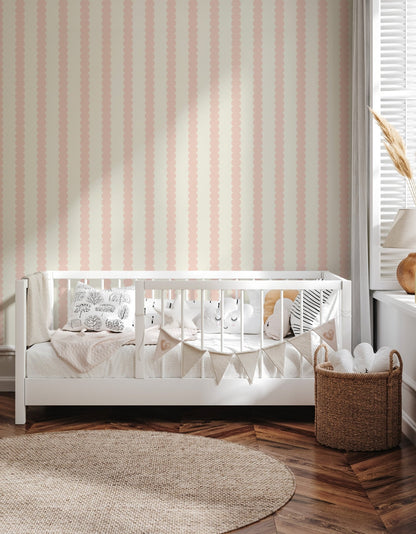 Scallop Stripe Wallpaper Blush - Munks and Me Wallpaper