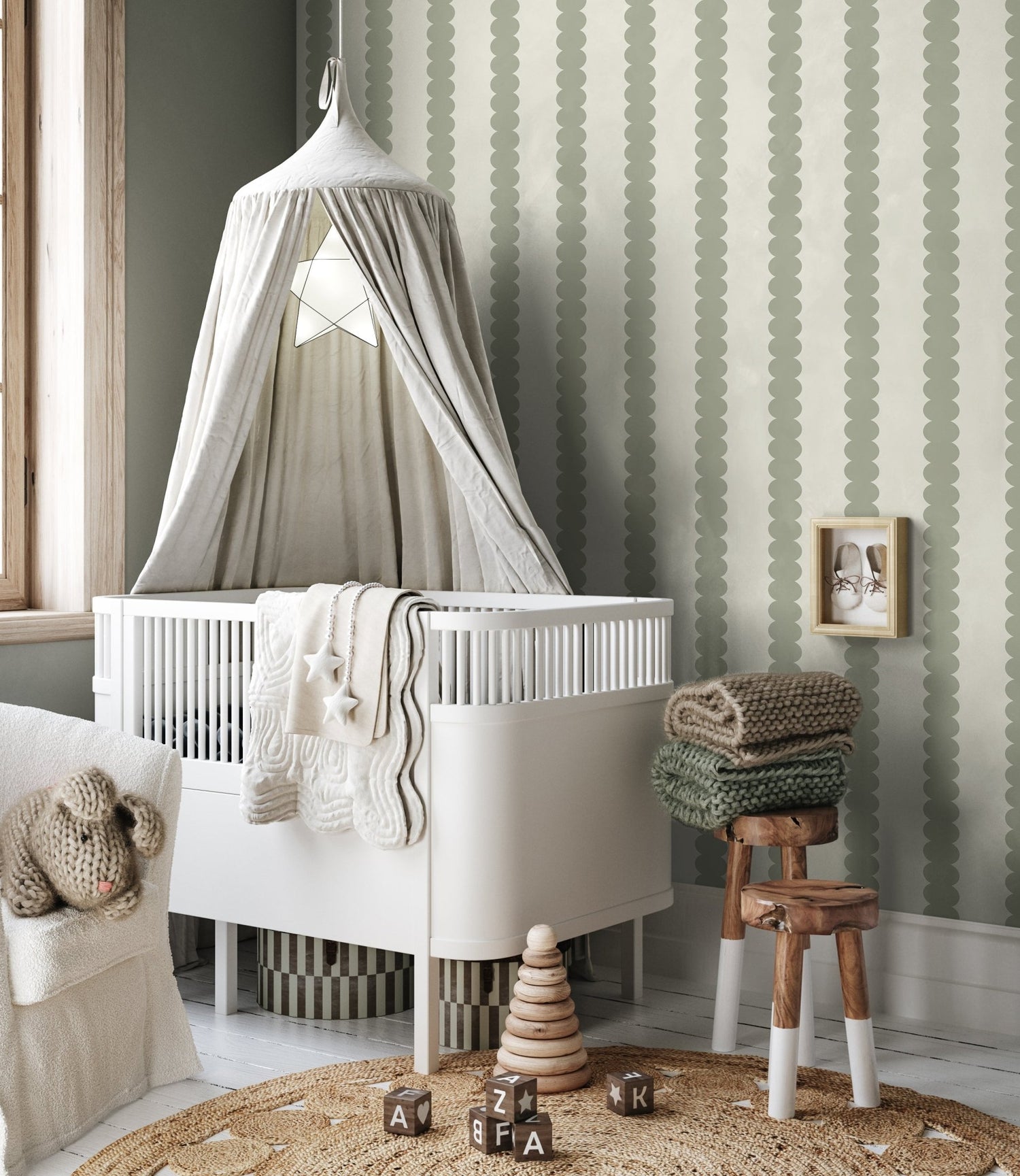 Scallop Stripe Wallpaper Green - Munks and Me Wallpaper