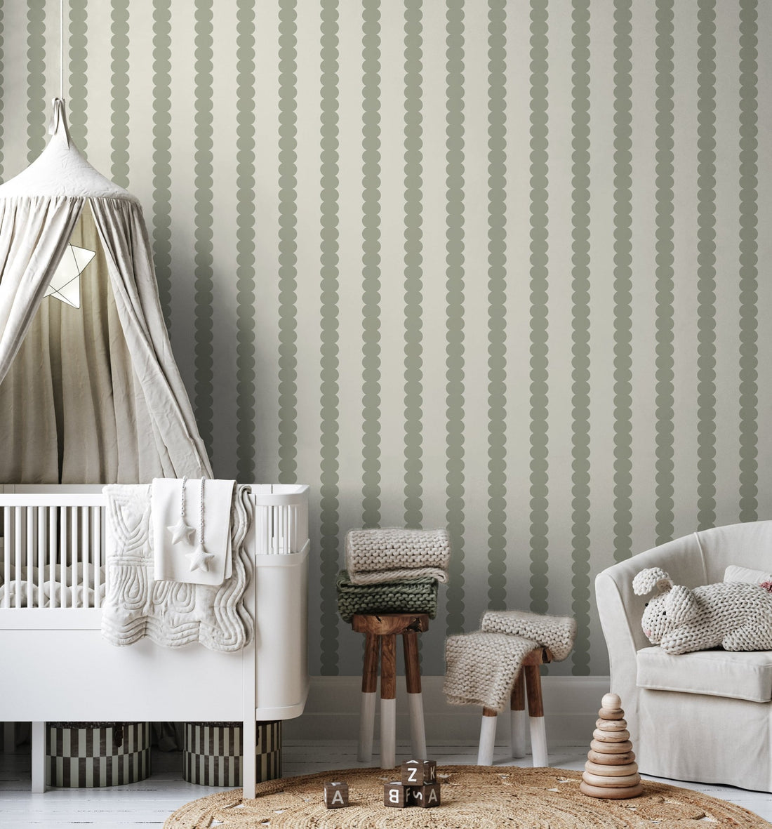 Scallop Stripe Wallpaper Green - Munks and Me Wallpaper