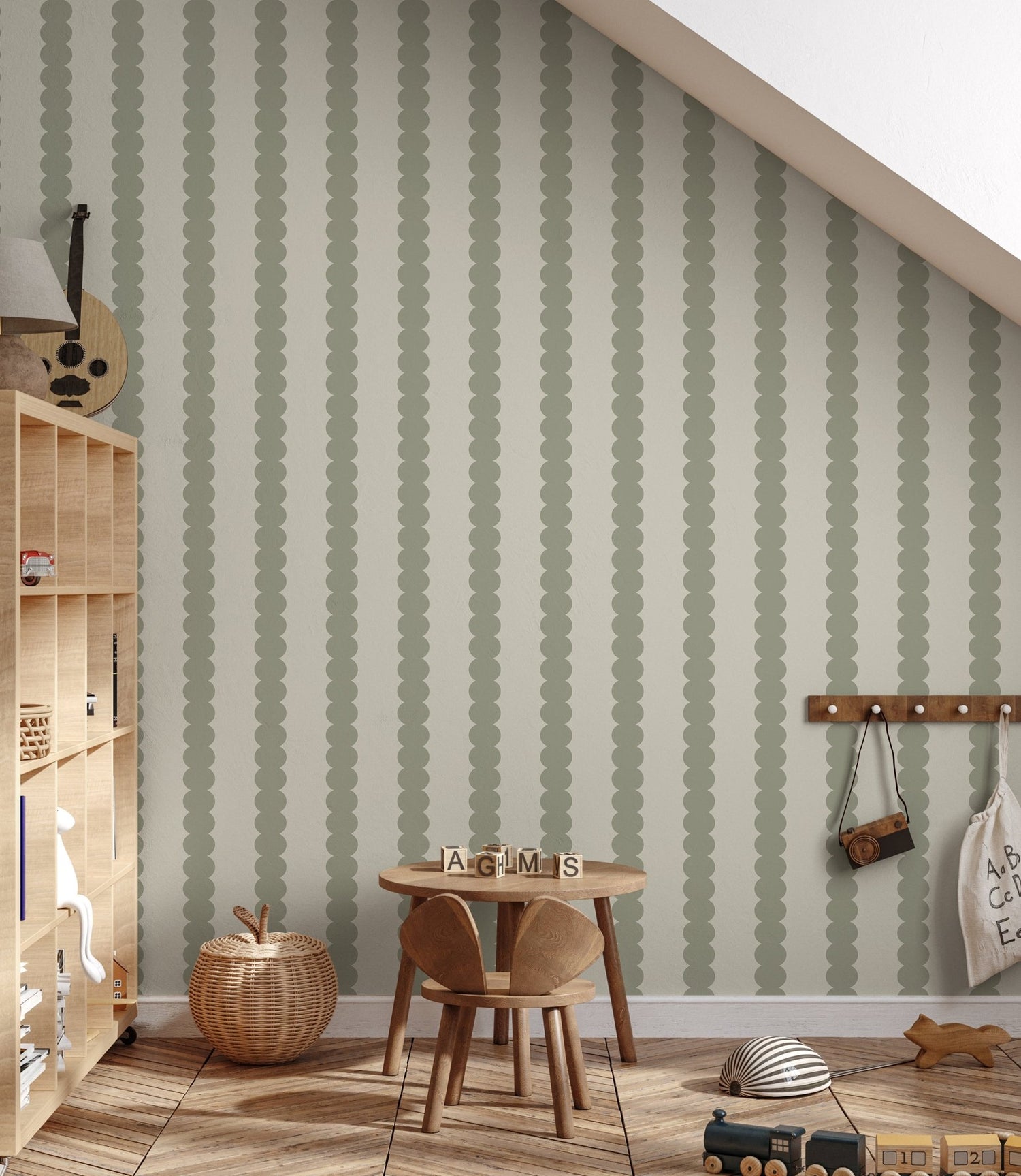 Scallop Stripe Wallpaper Green - Munks and Me Wallpaper