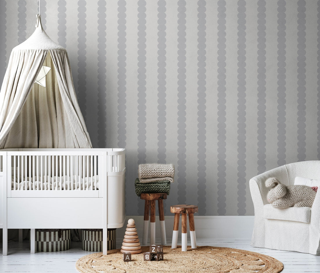 Scallop Stripe Wallpaper Grey | Sample - Munks and Me Wallpaper