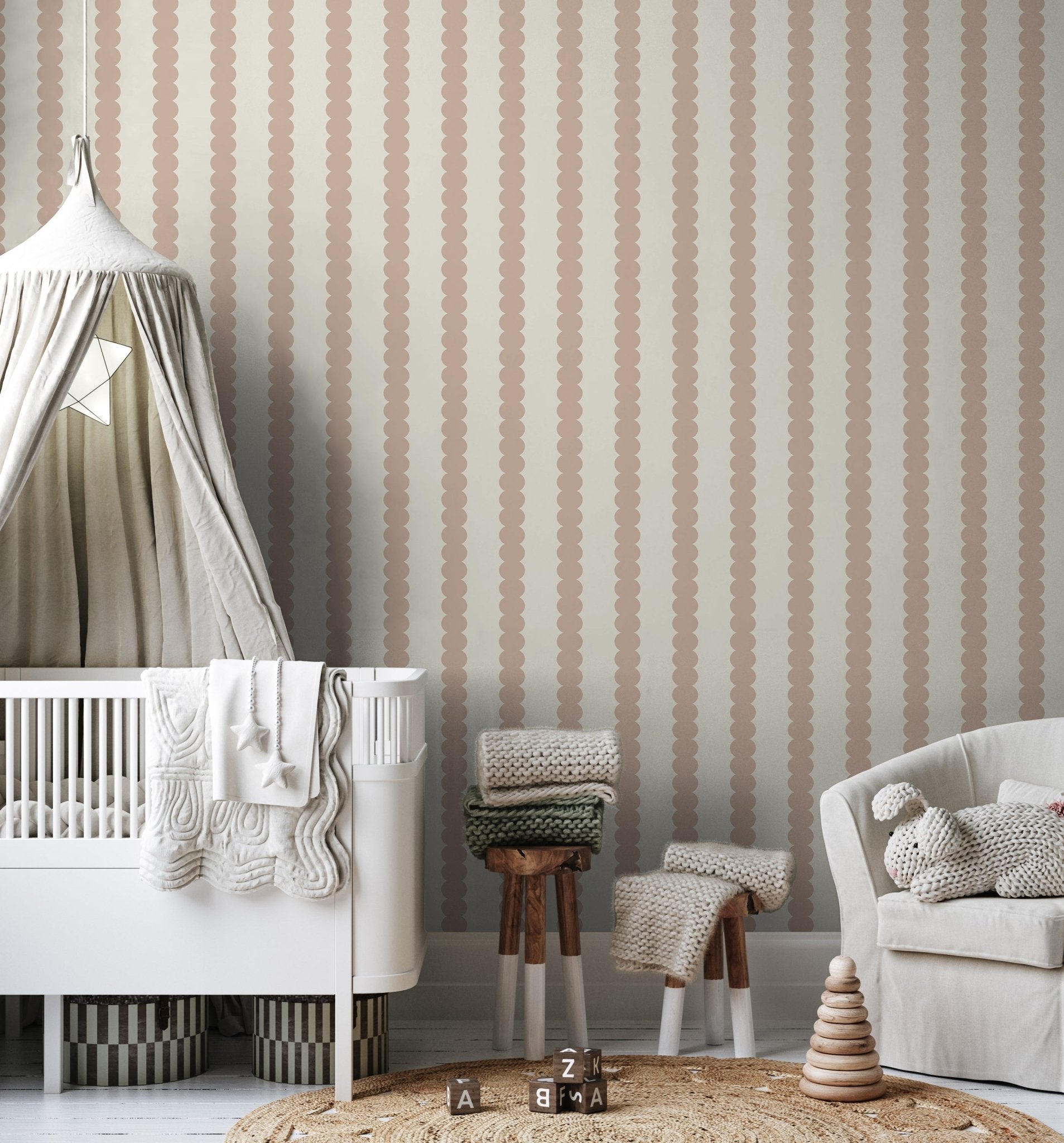 Scallop Stripe Wallpaper Pink - Munks and Me Wallpaper