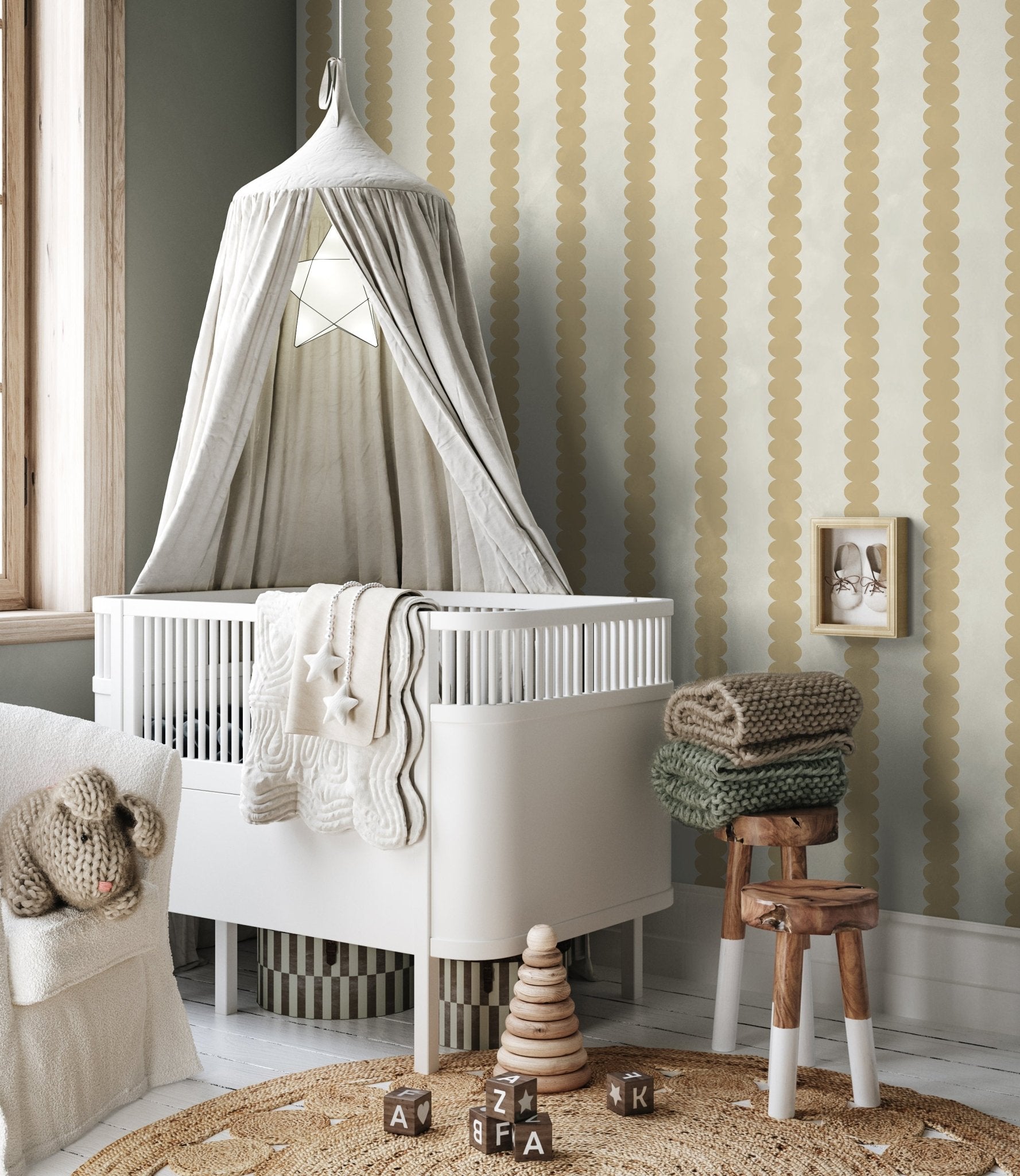 Scallop Stripe Wallpaper Yellow - Munks and Me Wallpaper