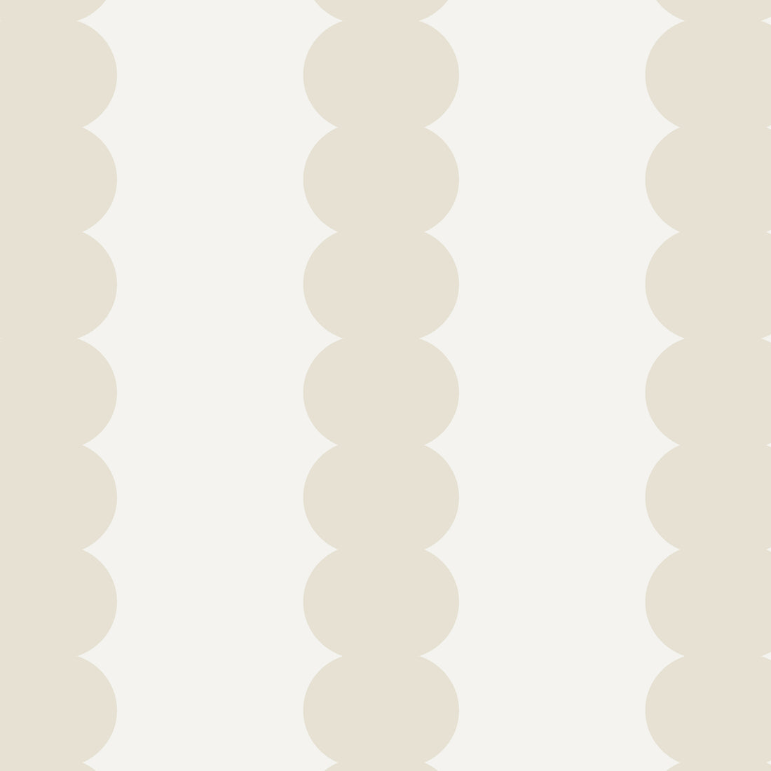 Scallop Stripe Wallpaper Cloud features vertical columns of overlapping beige circles on a white background, creating a soft, modern scalloped stripe effect—ideal for nursery wallpaper.