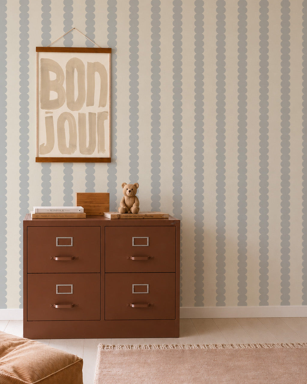 scallop_stripe_wallpaper in blue for children&
