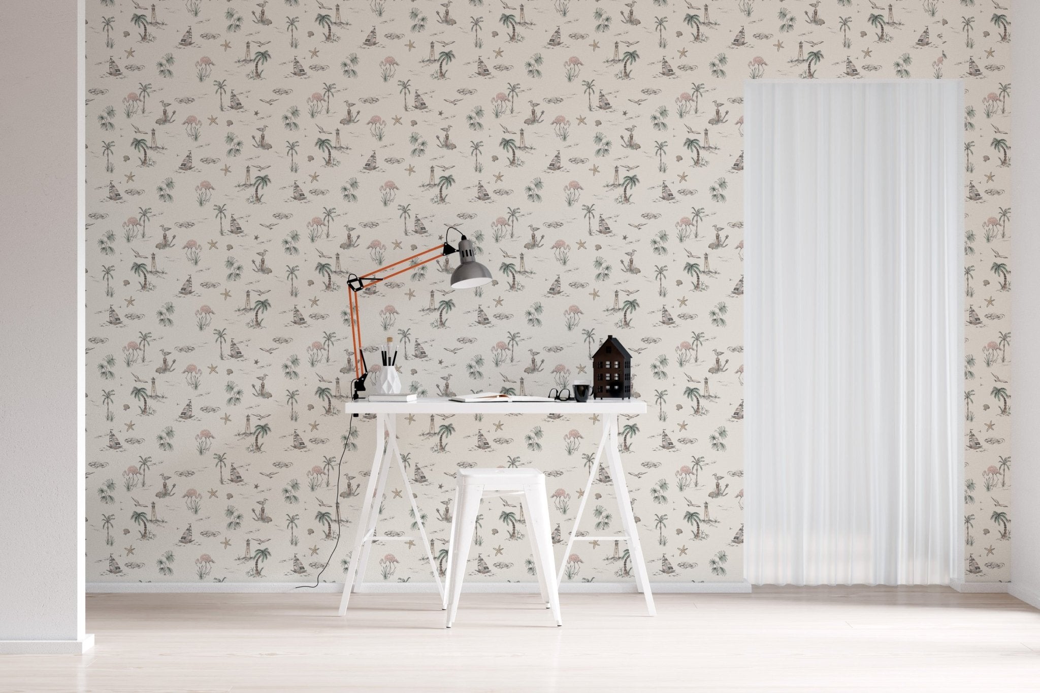 Seaside Flamingo Wallpaper Repeat Pattern - Munks and Me Wallpaper