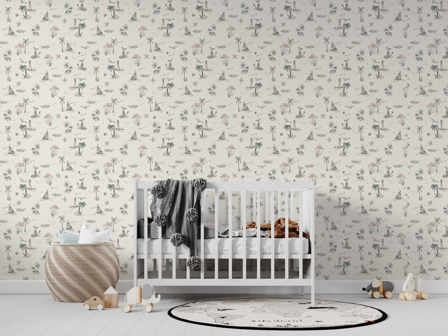 Seaside Flamingo Wallpaper Repeat Pattern - Munks and Me Wallpaper