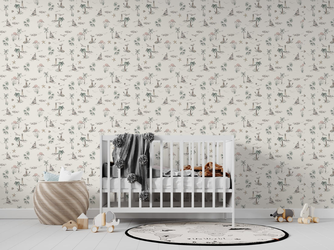 Seaside Flamingo Wallpaper | Sample - Munks and Me Wallpaper