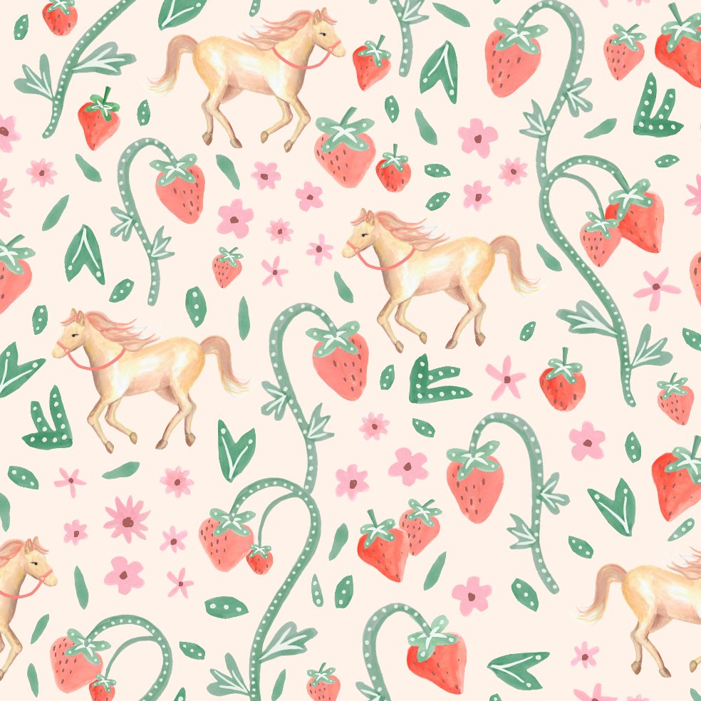 Strawberry Horses Wallpaper Repeat Pattern | Sample - Munks and Me Wallpaper