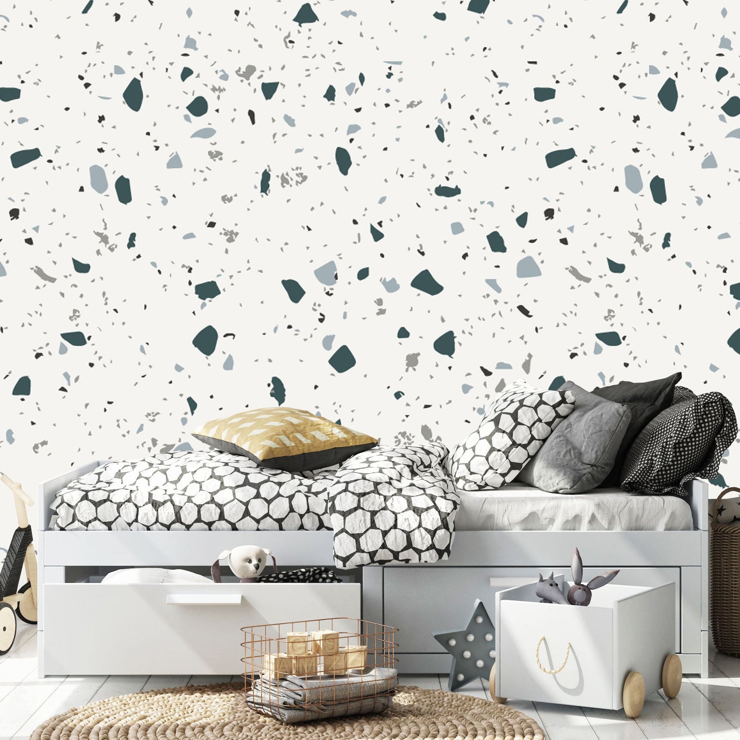 Terrazzo Wallpaper Repeat Pattern| Blue - Munks and Me Wallpaper