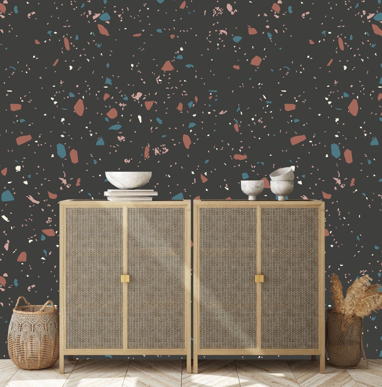 Terrazzo Wallpaper Repeat Pattern | Charcoal - Munks and Me Wallpaper