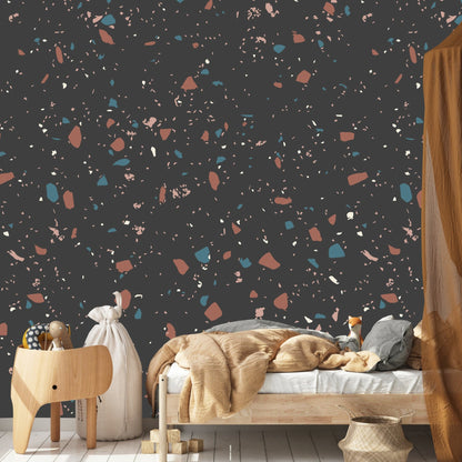 Terrazzo Wallpaper Repeat Pattern | Charcoal - Munks and Me Wallpaper