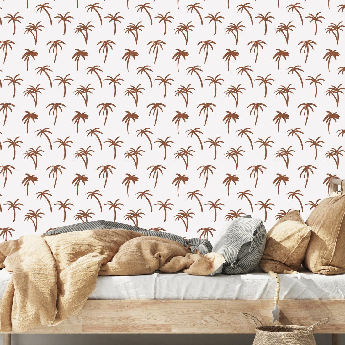 The Noa Tropical Palm Print Wallpaper Repeat Pattern | Rust - Munks and Me Wallpaper