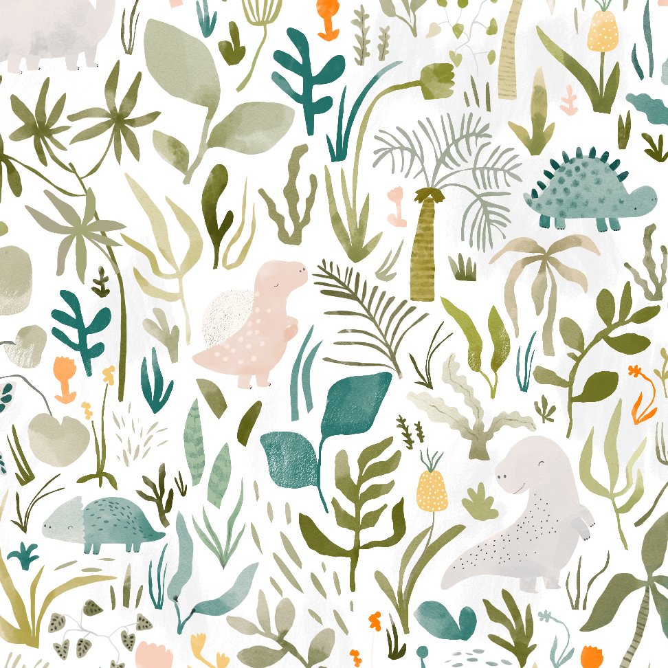 Tropical Dinosaur Wallpaper Repeat Pattern - Munks and Me Wallpaper