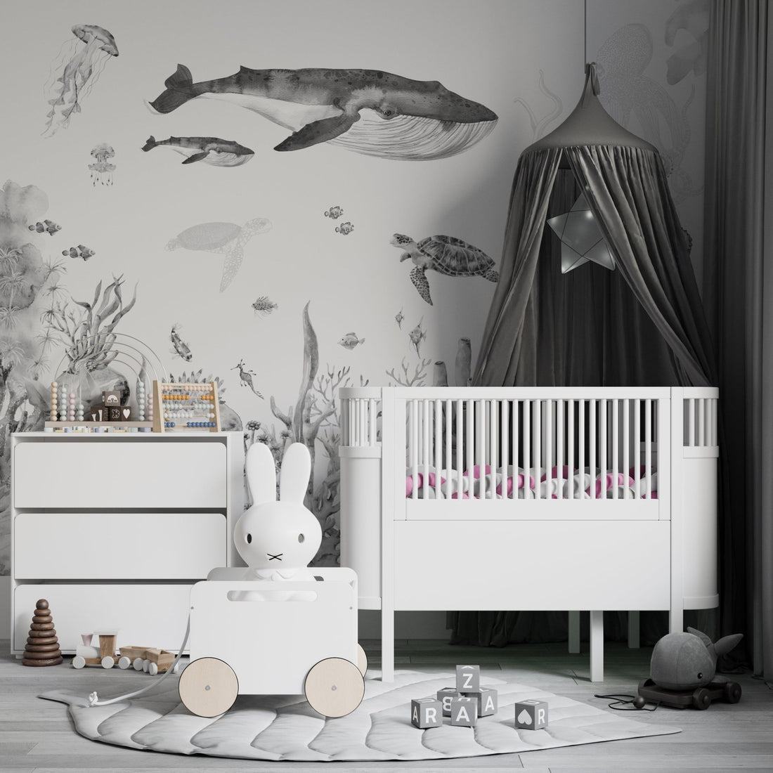 Under the Sea Grey Wallpaper | Sample - Munks and Me Wallpaper