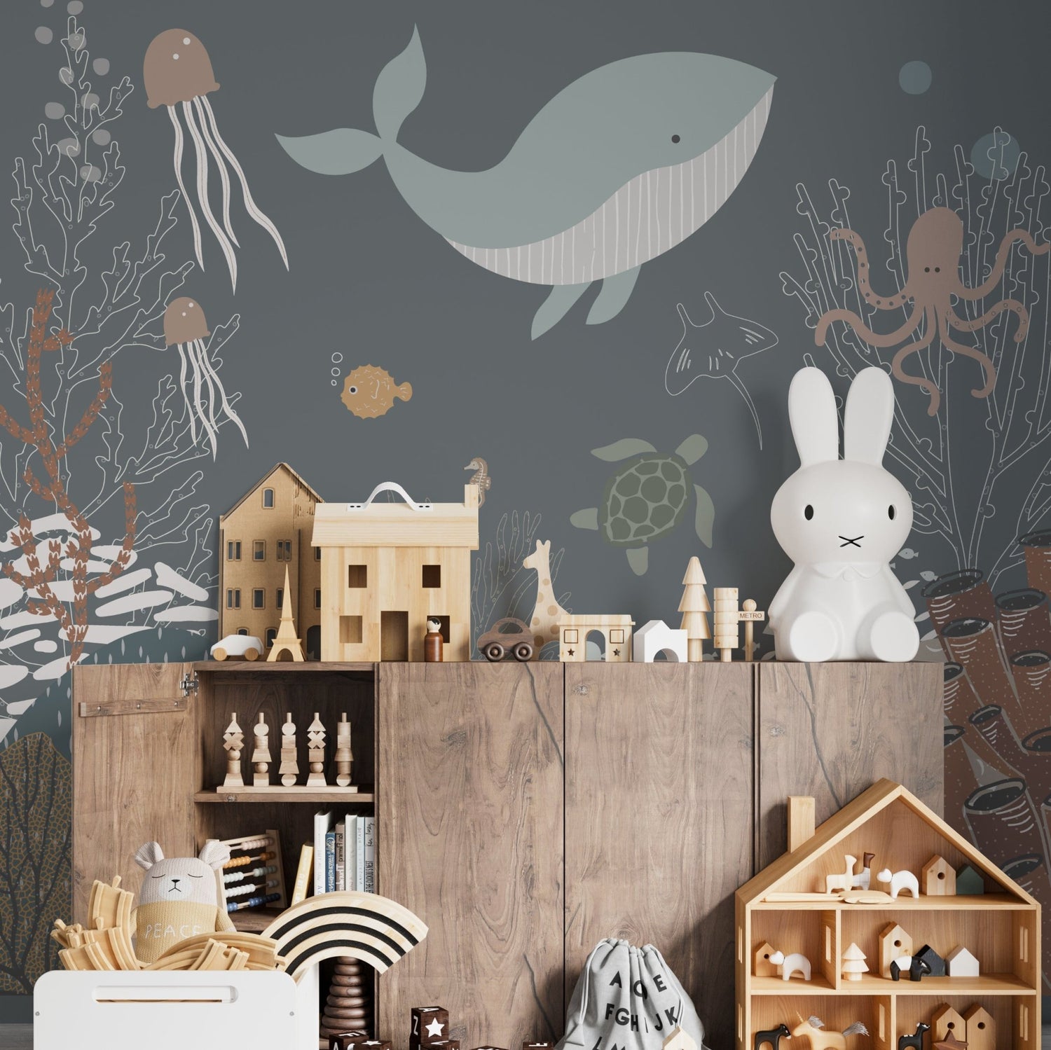 Under the Sea Navy Wallpaper | Sample - Munks and Me Wallpaper