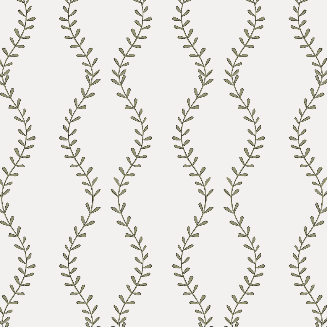 Vintage Vines Wallpaper features a seamless pattern of green leafy vines set in vertical, wavy lines on a light beige background, enhanced with hand-drawn details for a repeating, nature-inspired design—perfect for adding an elegant touch reminiscent of classic vintage style.