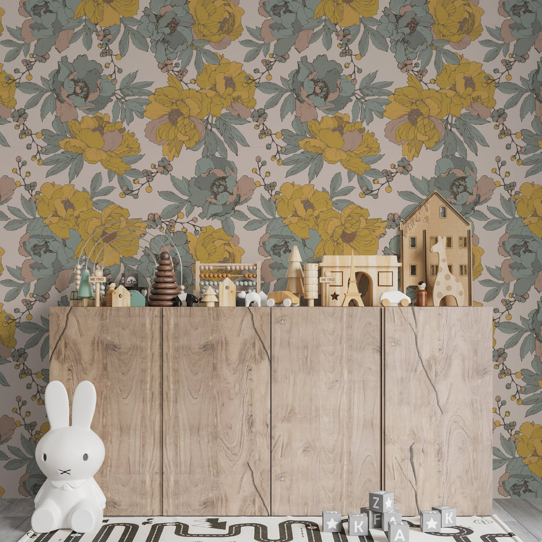 Wanda Floral Wallpaper Repeat Pattern - Munks and Me Wallpaper