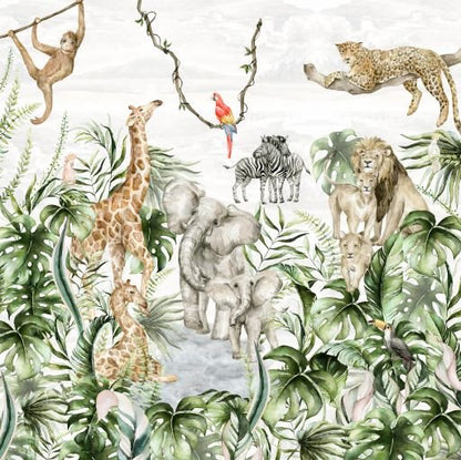 Watercolour Safari Jungle Wallpaper | Sample - Munks and Me Wallpaper