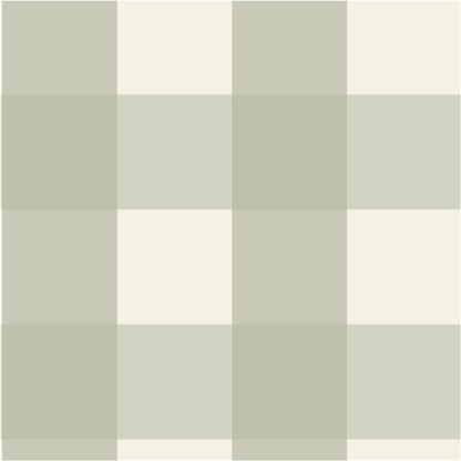 Large Check Wallpaper, Green in a light grey and cream gingham check pattern suitable for nursery wallpaper.