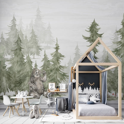 Woodland Bear Wallpaper Mural - Munks and Me Wallpaper