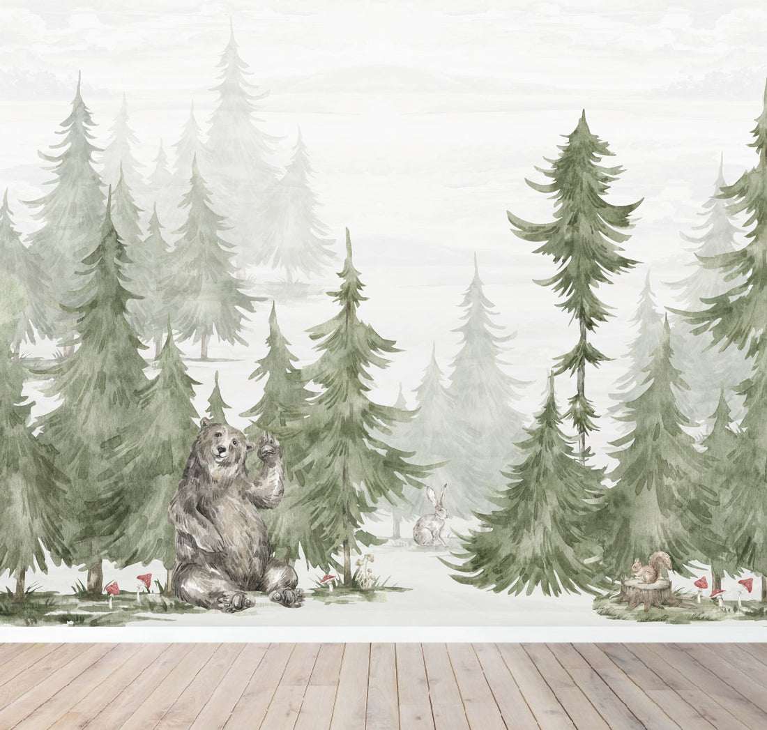 Woodland Bear Wallpaper Mural - Munks and Me Wallpaper