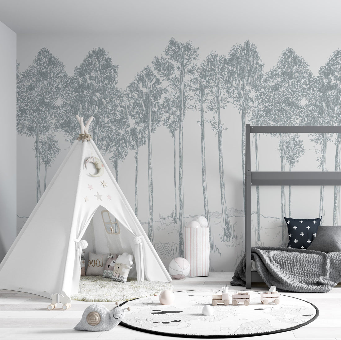 Woodland Wallpaper Mural | Slate - Munks and Me Wallpaper